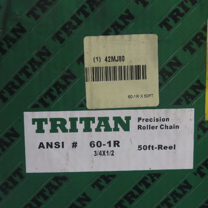 Tritan 42MJ80 ANSI #60-1R Single Strand Roller Chain 3/4" x 1/2" x 50' Long NEW