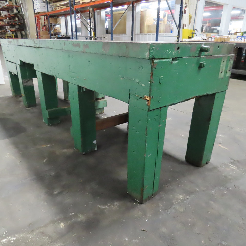 10' x 30" x 2" Cast Iron Web Top w/ Vintage Reclaimed Wood Base Assembly Table