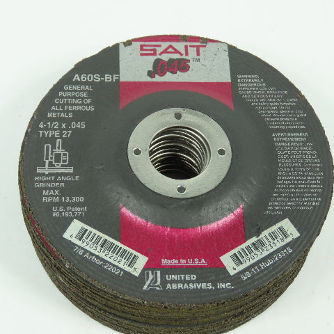 Sait A60S-BF 4-1/2" x .045" x 7/8" General Purpose Cutting Cutoff Wheels Lot/16