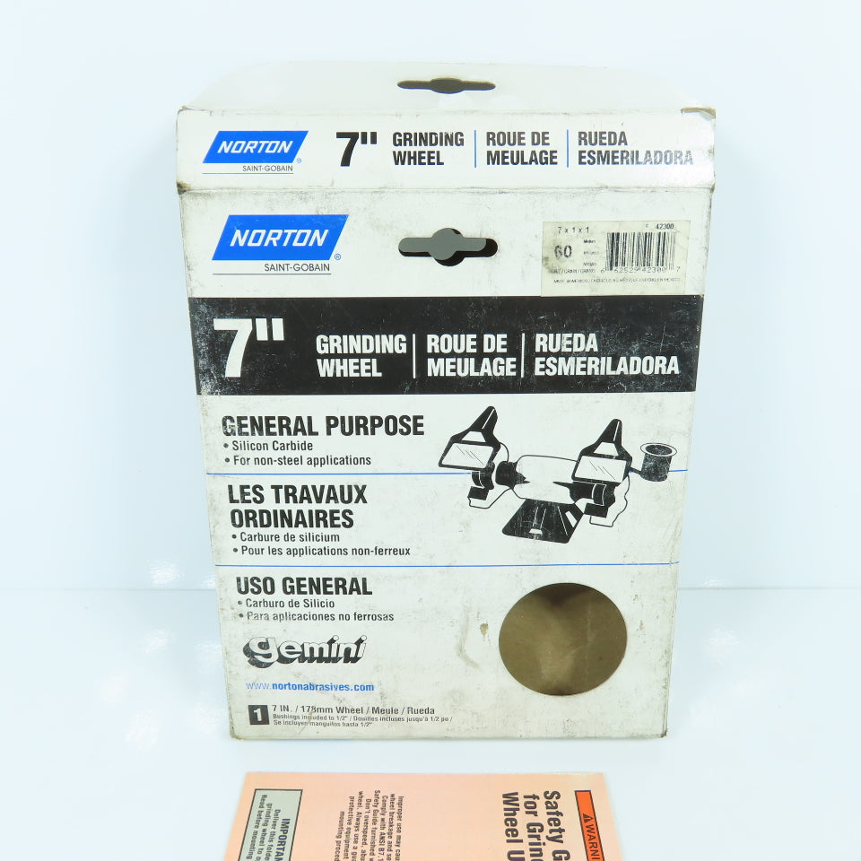 Norton 42300 7" x 1" x 1" Gemini Crystolon Med 60 Bench Grinder Wheel
