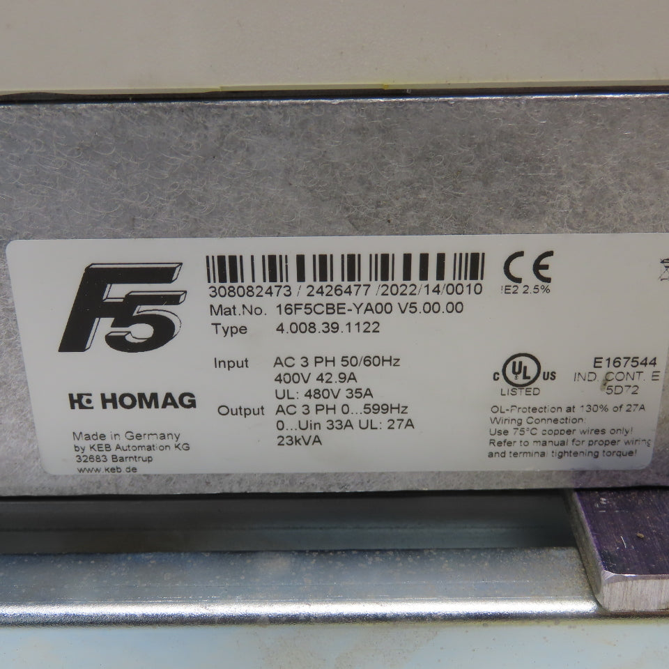 Homag 16F5CBE-YA00 4.008.39.1122 Drive 3Ph 400-480V Input 0-599Hz 23kVA Output