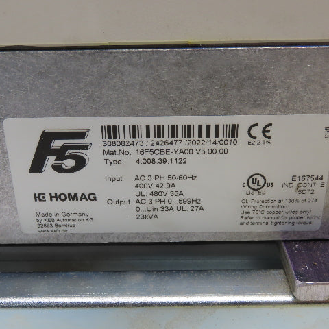 Homag 16F5CBE-YA00 4.008.39.1122 Drive 3Ph 400-480V Input 0-599Hz 23kVA Output