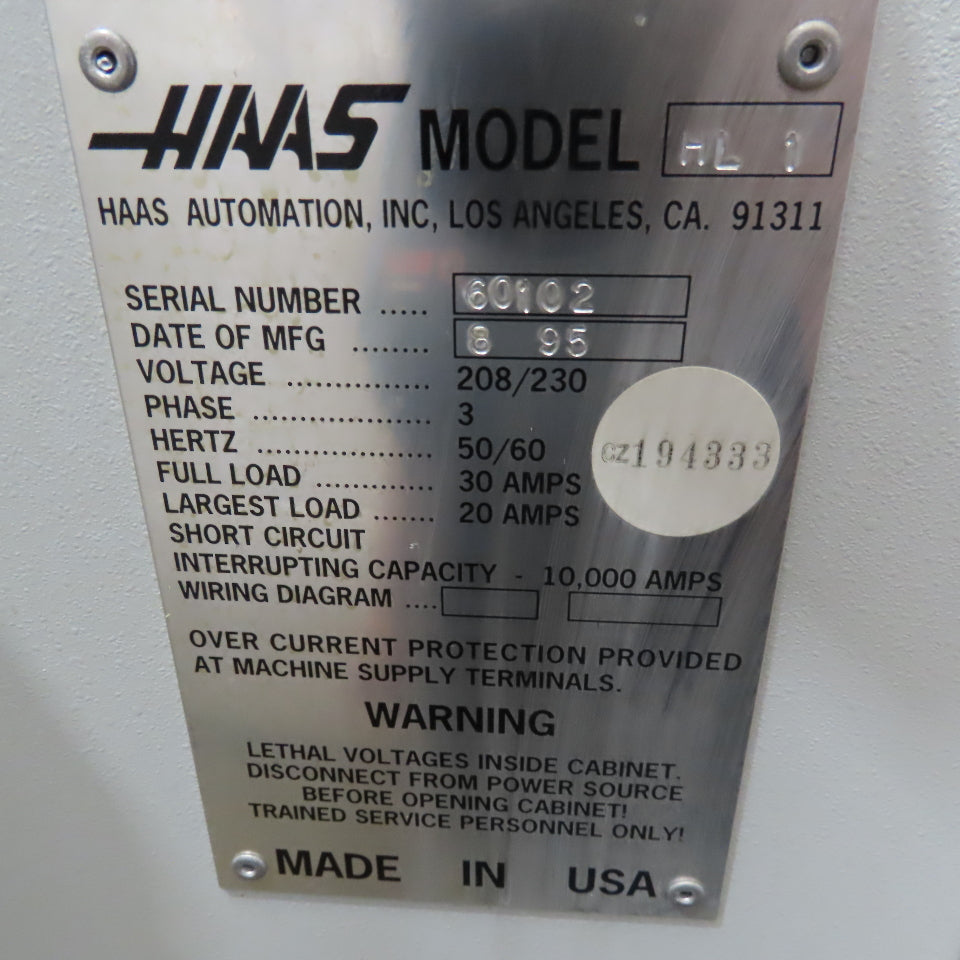 Haas HL-1 208/230V 3Ph CNC Lathe 10 Tool Turret Very Low Hours 416 Spindle Hours