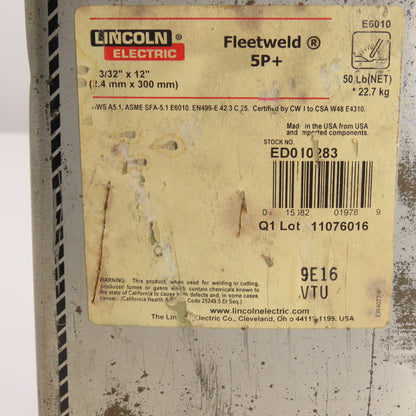 Lincoln ED010283 Fleetwood 5P+ Welding Electrode Rods 3/32" x 12" Long 50 Lbs.