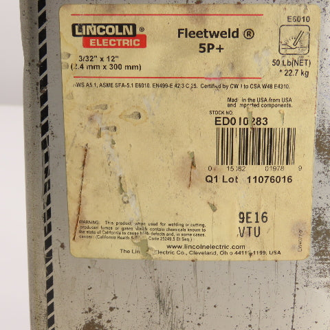 Lincoln ED010283 Fleetwood 5P+ Welding Electrode Rods 3/32" x 12" Long 50 Lbs.