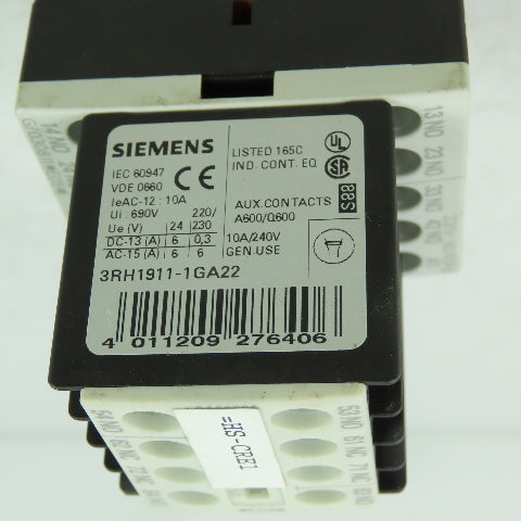 Siemens 3RT1140-1AP00 Sirius 10A 600VAC Contactor W/ 3RH1911-1GA22