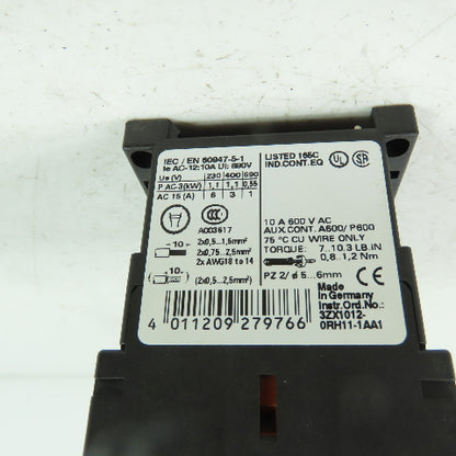 Siemens 3RT1140-1AP00 Sirius 10A 600VAC Contactor W/ 3RH1911-1GA22