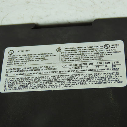 Siemens 3RV1031-4EA10 Sirius 30HP 3PH 600VAC Manual Motor Starter
