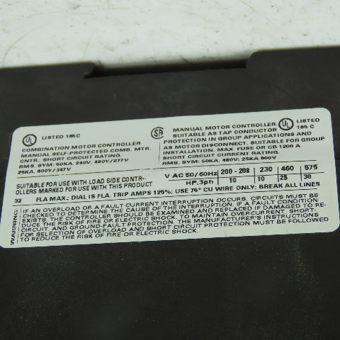 Siemens 3RV1031-4EA10 Sirius 30HP 3PH 600VAC Manual Motor Starter
