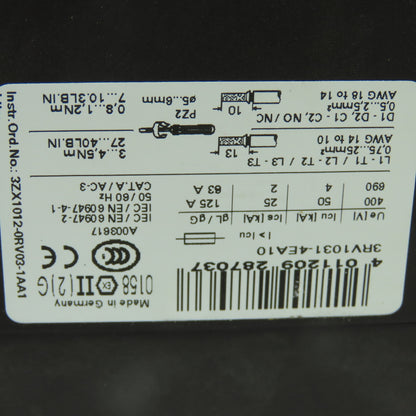 Siemens 3RV1031-4EA10 Sirius 30HP 3PH 600VAC Manual Motor Starter