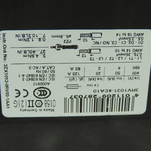 Siemens 3RV1031-4EA10 Sirius 30HP 3PH 600VAC Manual Motor Starter