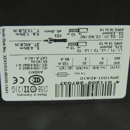 Siemens 3RV1031-4EA10 Sirius 30HP 3PH 600VAC Manual Motor Starter