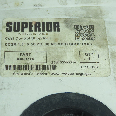 Superior Abrasives A009716 CCSR Sandpaper 1.5" Wide 80 Grit Lot/2 Partial Rolls