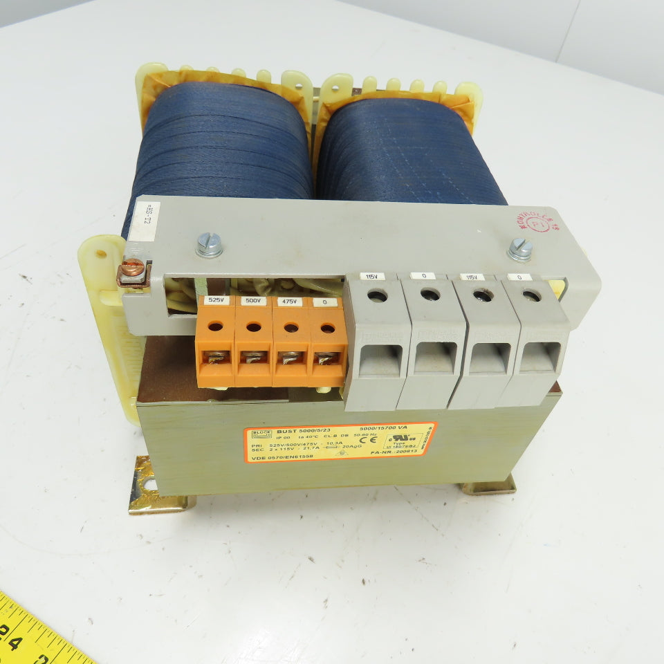 Block BUST 5000/5/23 Transformer 525/500/475V Pri 2 x 115V Sec 5000/15700VA