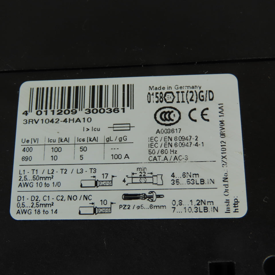 Siemens 3RV1042-4HA10 Circuit Breaker Starter Protector 600V 36-50A 3Ph 50HP