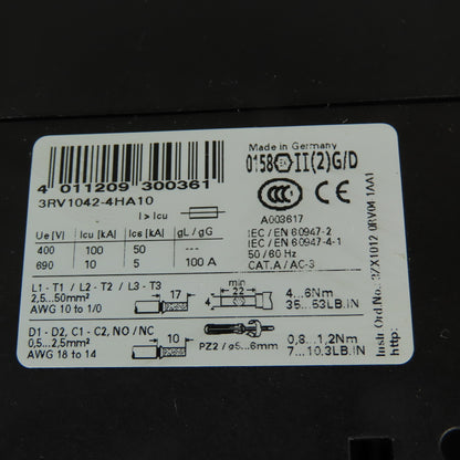 Siemens 3RV1042-4HA10 Circuit Breaker Starter Protector 600V 36-50A 3Ph 50HP