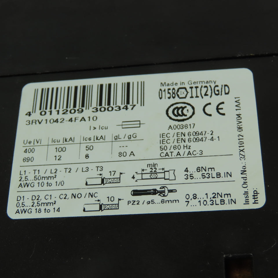 Siemens 3RV1042-4FA10 Motor Protection Circuit Breaker 600V 28-40A 3Ph 40HP