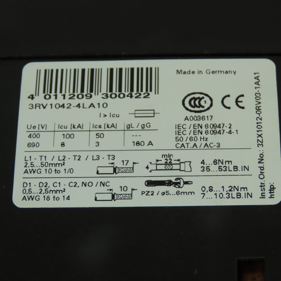 Siemens 3RV1042-4LA10 Motor Protection Circuit Breaker 600V 70-90A 3Ph 100HP