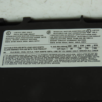 Siemens 3RV1042-4LA10 Motor Protection Circuit Breaker 600V 70-90A 3Ph 100HP