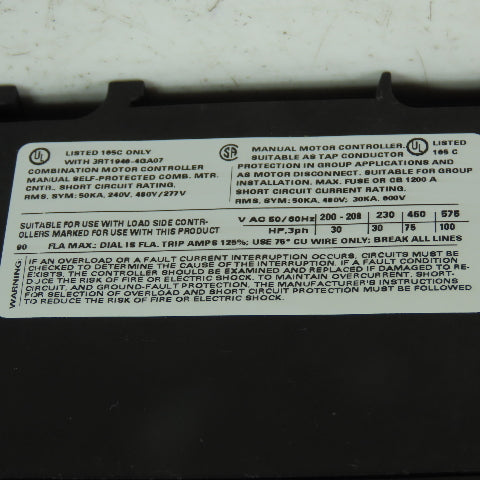 Siemens 3RV1042-4LA10 Motor Protection Circuit Breaker 600V 70-90A 3Ph 100HP