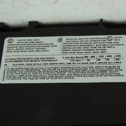 Siemens 3RV1042-4LA10 Motor Protection Circuit Breaker 600V 70-90A 3Ph 100HP