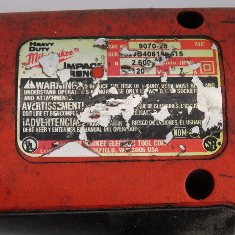 Milwaukee 9070-20 1/2" Heavy Duty Corded Impact Wrench 120V 1PH 2600RPM Tested