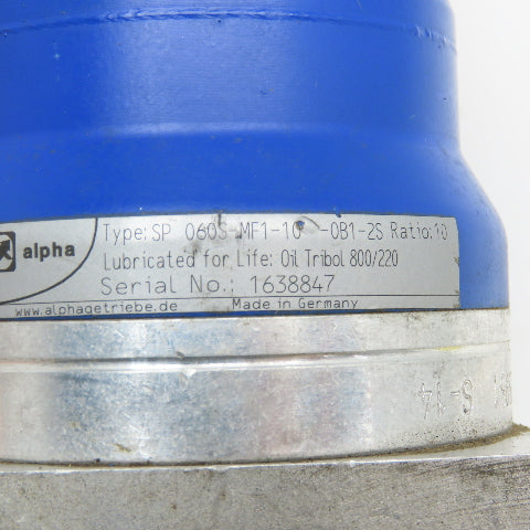 Alpha SP 060S-MF1-10-0B1-2S 10:1 Gear Head 16mm Output Shaft