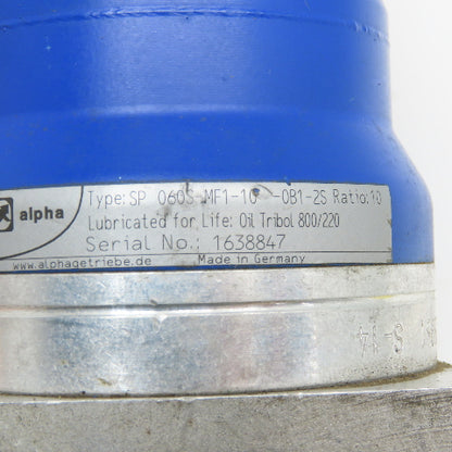 Alpha SP 060S-MF1-10-0B1-2S 10:1 Gear Head 16mm Output Shaft
