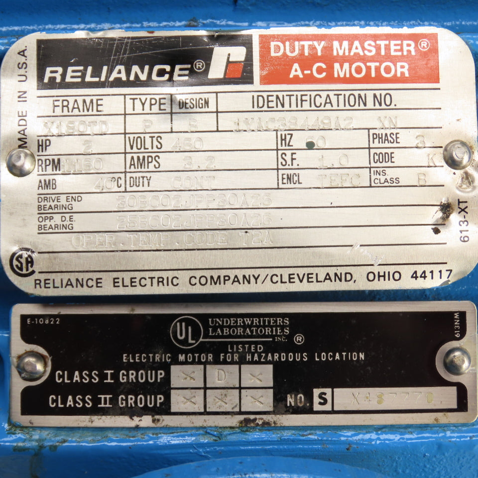 Reliance Type P 2HP Haz Loc Electric Motor 1160RPM 460V 3PH 3.2A X180TD & Brake