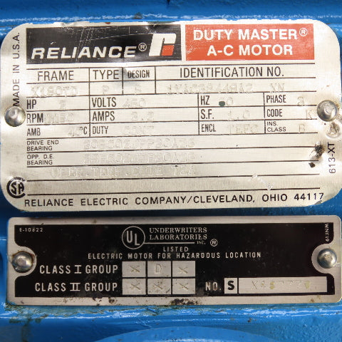 Reliance Type P 2HP Haz Loc Electric Motor 1160RPM 460V 3PH 3.2A X180TD & Brake