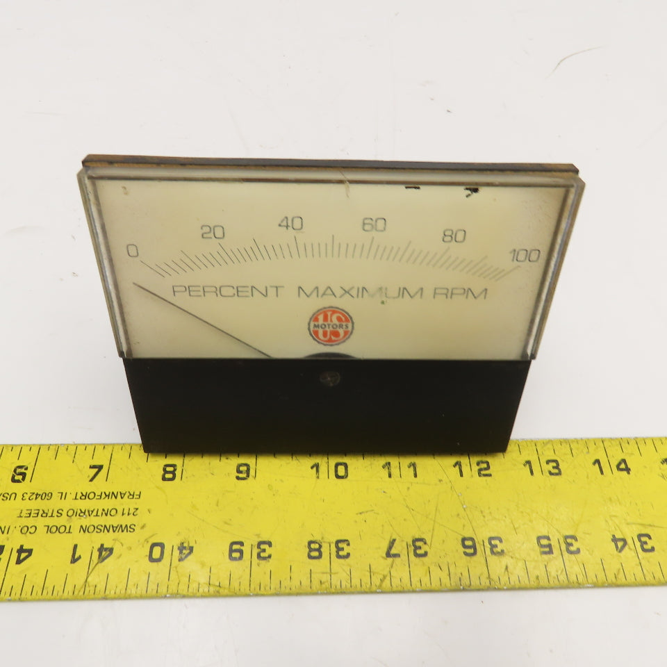 US Motors 0-100% Percent Maximum RPM Panel Meter 5" x 4"
