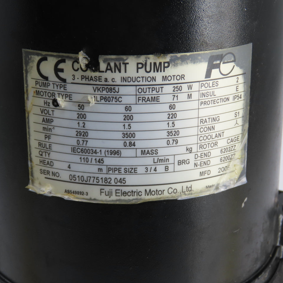 Fuji VKP085J 250W Vertical Coolant Pump 200-220V 3PH 3500RPM 4m Head 145 L/min