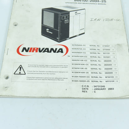 Ingersoll Rand Nirvana IRN37-160K IRN100-200H Compressors Op & Mainten Manual
