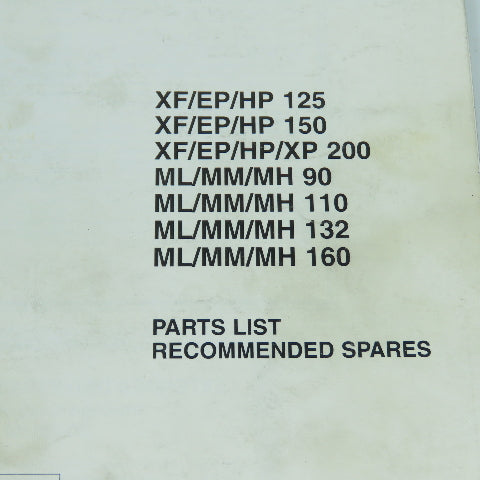 Ingersoll Rand XF/EF/HP 125/150/200, ML/MM/MH 110/132/160 Compressors Parts List