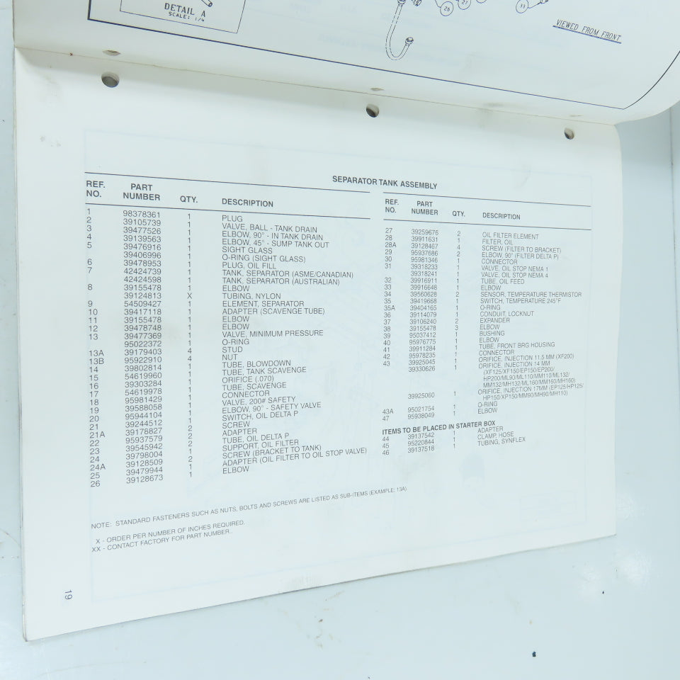 Ingersoll Rand XF/EF/HP 125/150/200, ML/MM/MH 110/132/160 Compressors Parts List