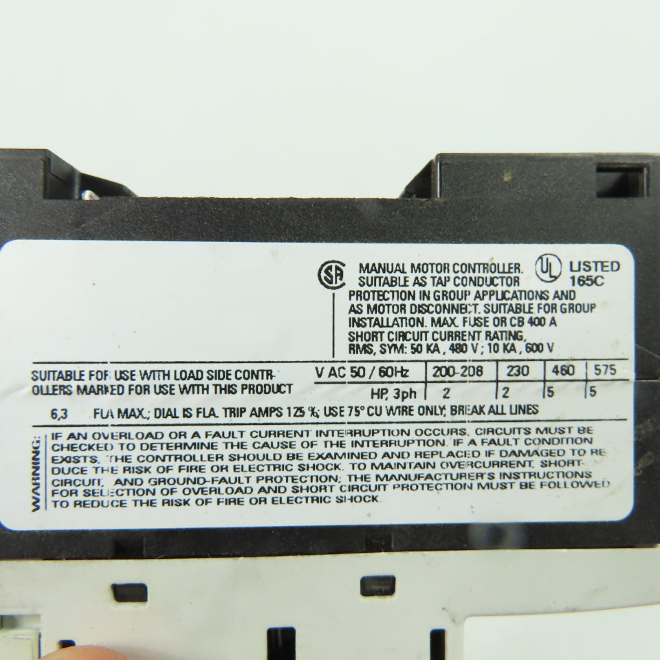 Siemens 3RV1011-1GA10 Motor Starter Circuit Breaker Protector 600V 4.5-6.3A Trip