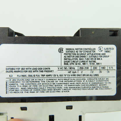 Siemens 3RV1011-1GA10 Motor Starter Circuit Breaker Protector 600V 4.5-6.3A Trip