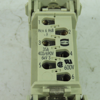 Harting Han 6 HsB 6-Pin Connector Plug Receptacle Female 400/690V 6kV 35A