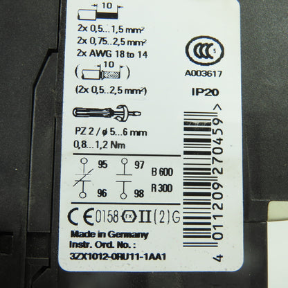 Siemens 3RU1116-1JB1 Overload Relay 7-10A 600VAC