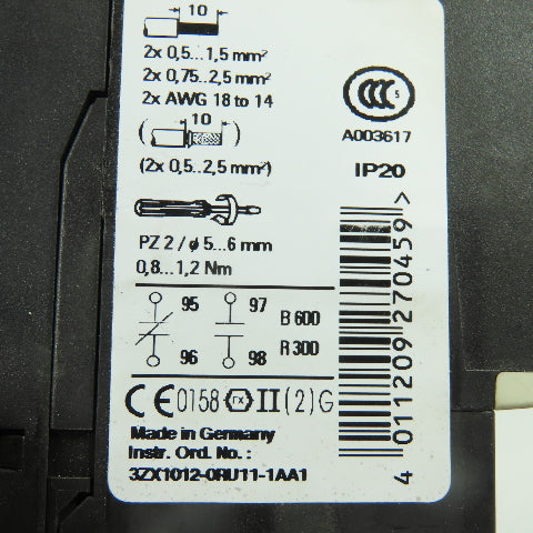 Siemens 3RU1116-1JB1 Overload Relay 7-10A 600VAC