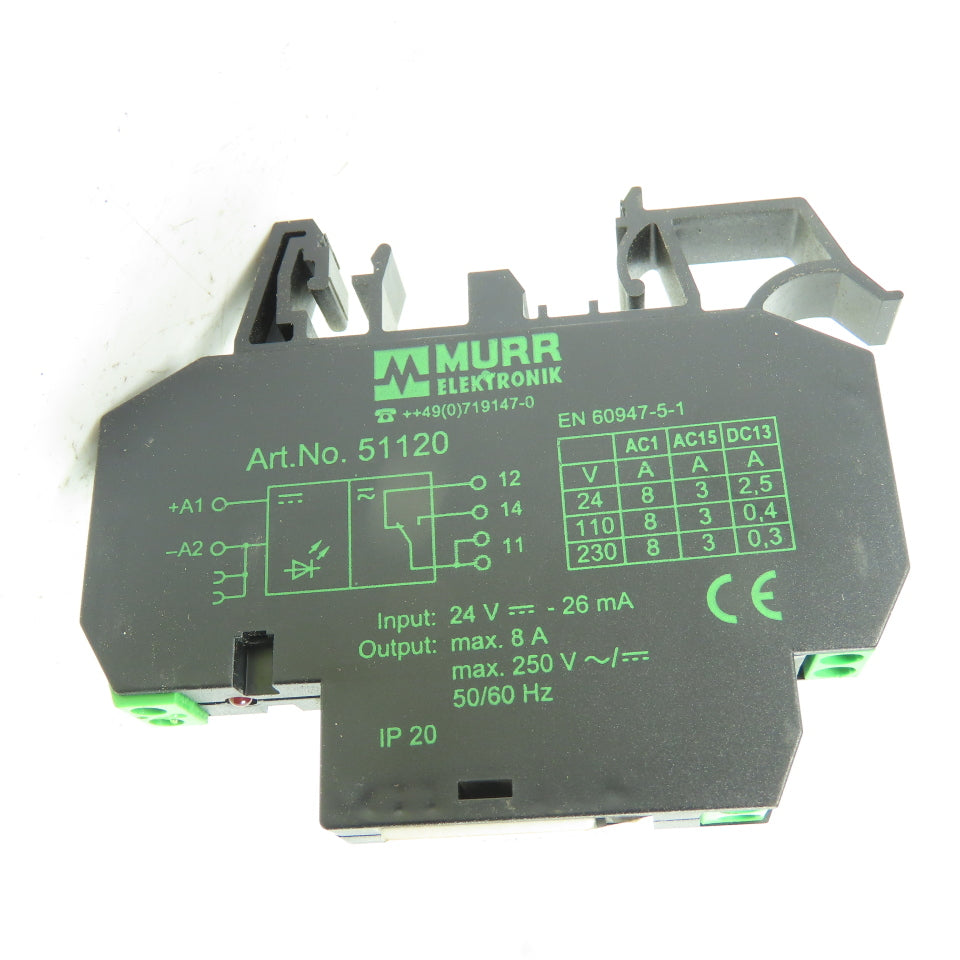 Murr elektronik 51120 Output Relay 24V 26mA Input 250V 8A 50/60Hz Output