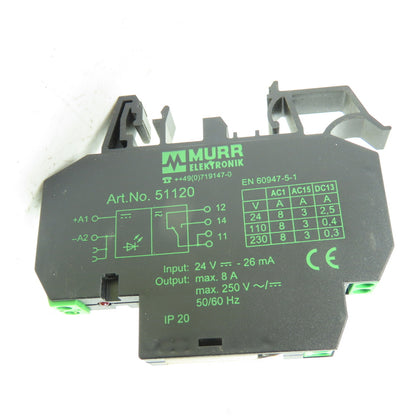 Murr elektronik 51120 Output Relay 24V 26mA Input 250V 8A 50/60Hz Output