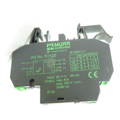 Murr elektronik 51120 Output Relay 24V 26mA Input 250V 8A 50/60Hz Output