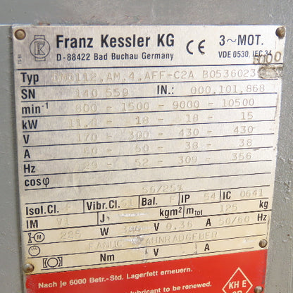 Franz Kessler DM0112.AM.4.AFF-C2A 18KW Spindle Motor 3PH