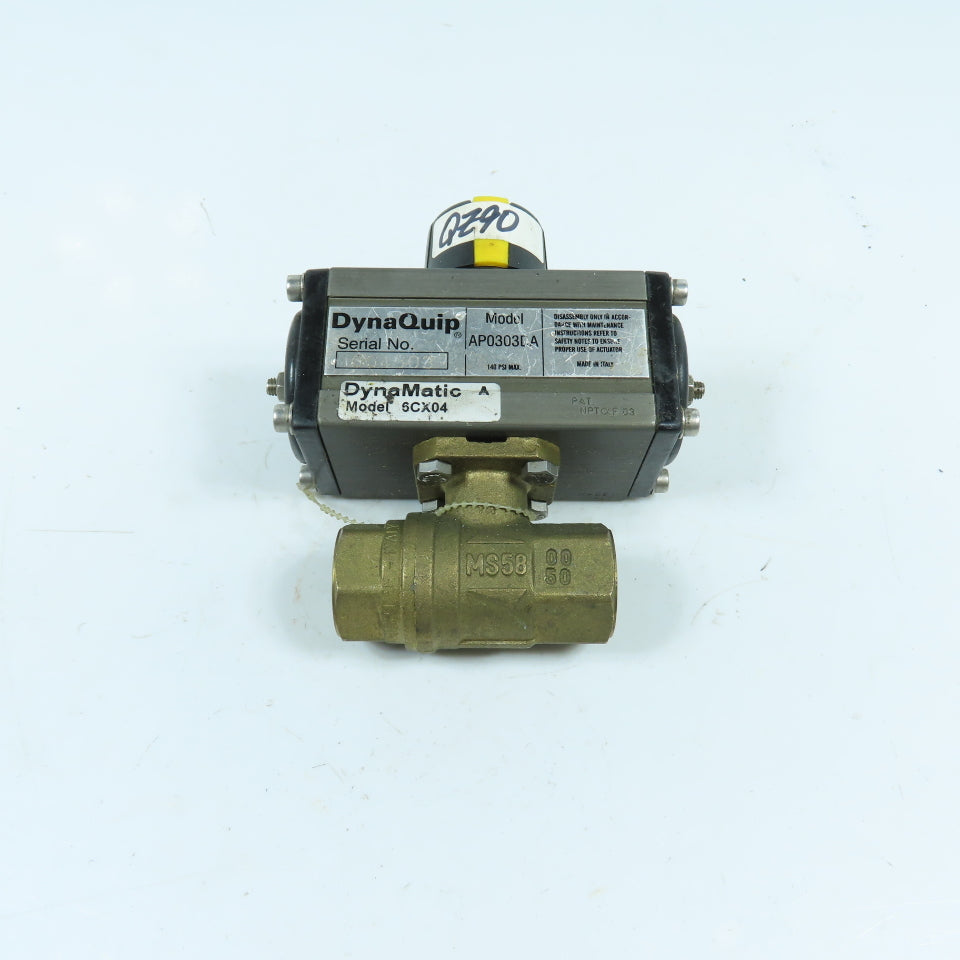 DyneQuip DynaMatic AP0303DA 6CX04 1/2" Air Actuated Brass Ball Valve 140PSI Max