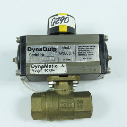 DyneQuip DynaMatic AP0303DA 6CX04 1/2" Air Actuated Brass Ball Valve 140PSI Max