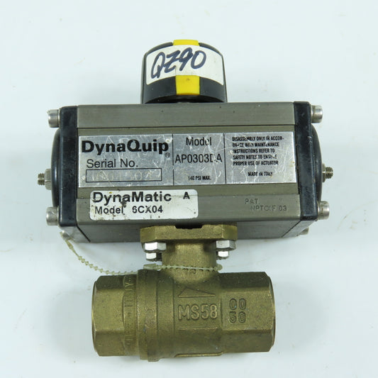 DyneQuip DynaMatic AP0303DA 6CX04 1/2" Air Actuated Brass Ball Valve 140PSI Max