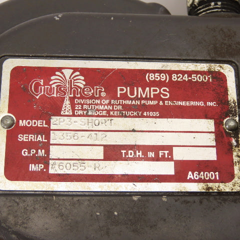 Gusher 2P3-SHORT 0.1HP Vertical End Suction Pump 230/460V 3PH #6055-R Tested