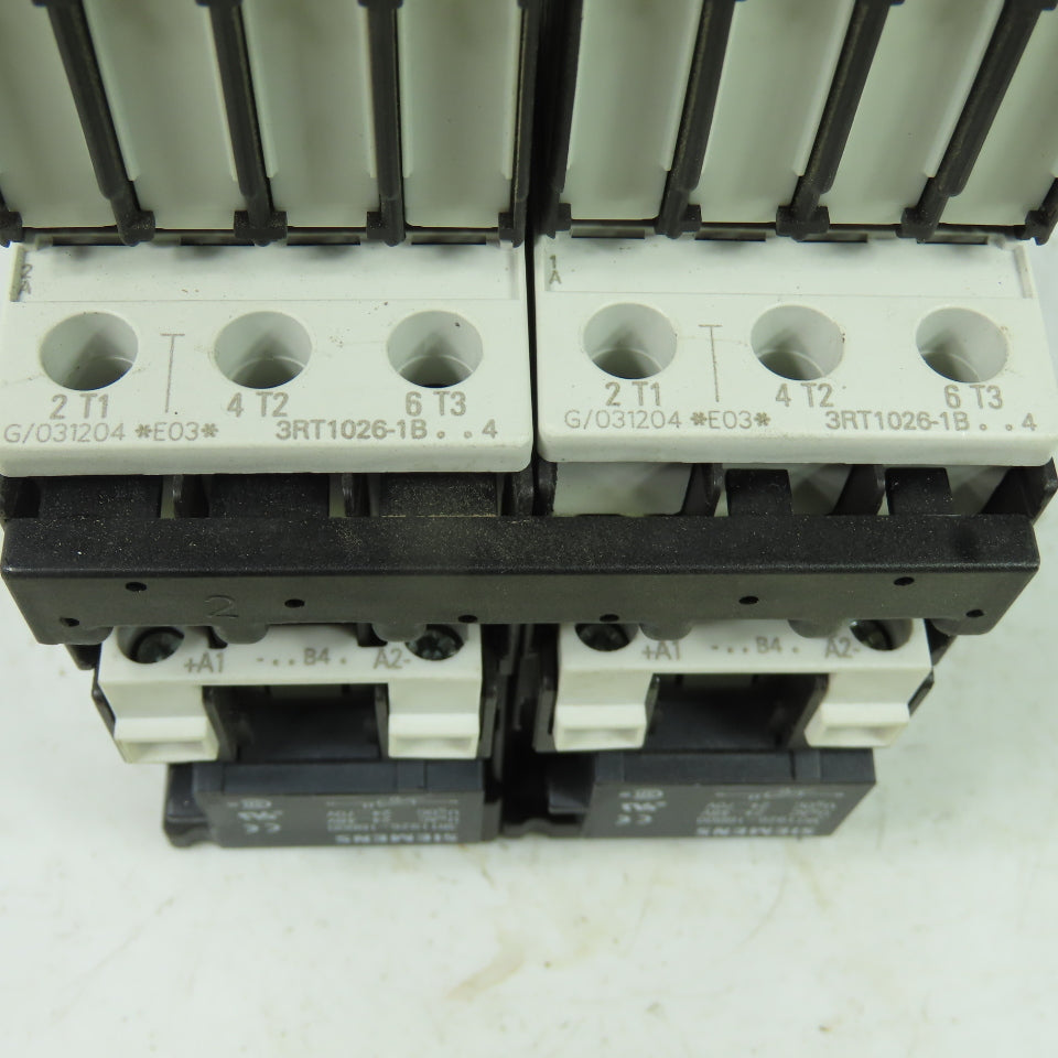 Siemens 3RT1026-1B (2) Motor Starter Contactor 24VDC Coil W/ 3RV1021-4BA10