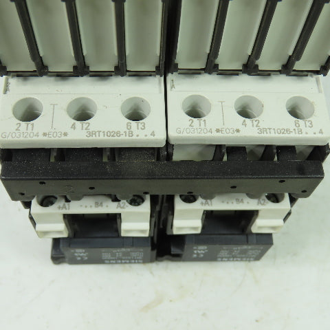 Siemens 3RT1026-1B (2) Motor Starter Contactor 24VDC Coil W/ 3RV1021-4BA10